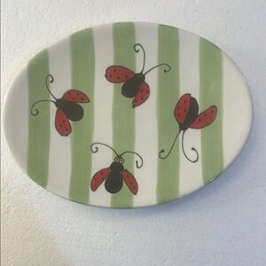 Vintage 2004 Ladybugs oval plate, whimsy collection Jill Seale Boston Warehouse